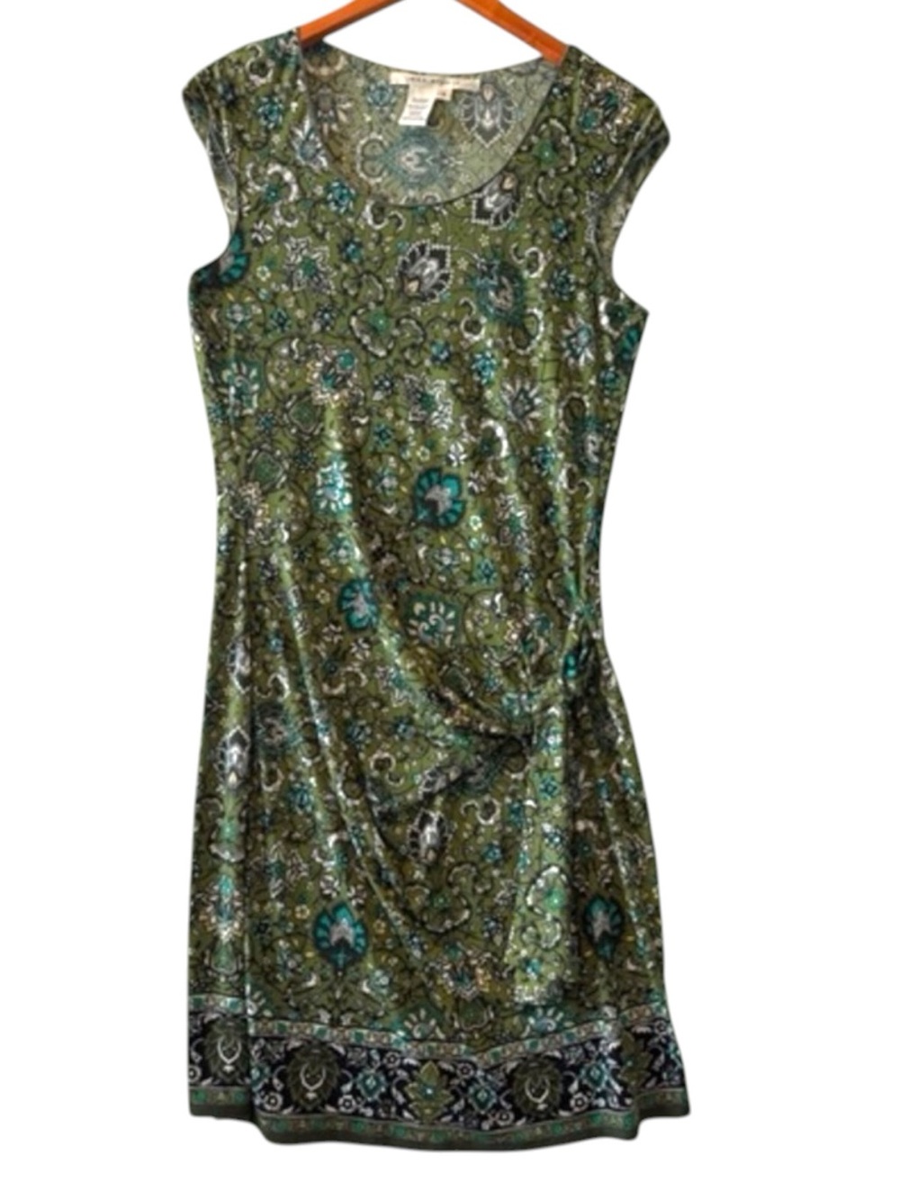 MAX STUDIO Green Paisley Sleeveless Side Tie Dress Size Small